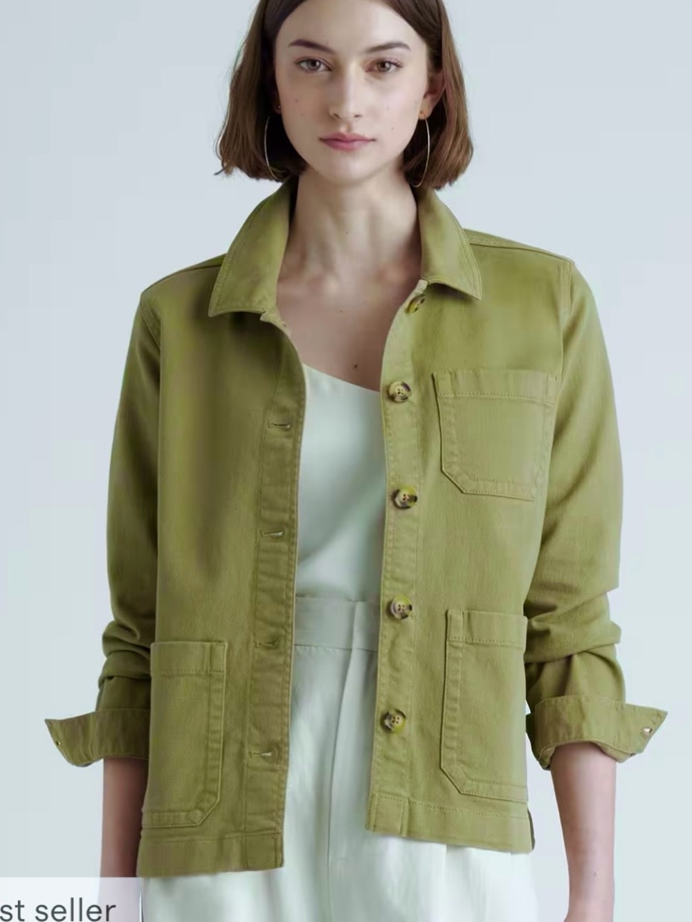 Quince Organic Cotton Comfort Stretch Chore Jacket Olive Green Sz M